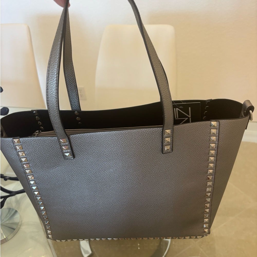 Gray Studded Tote Bag Vegan Very Durable